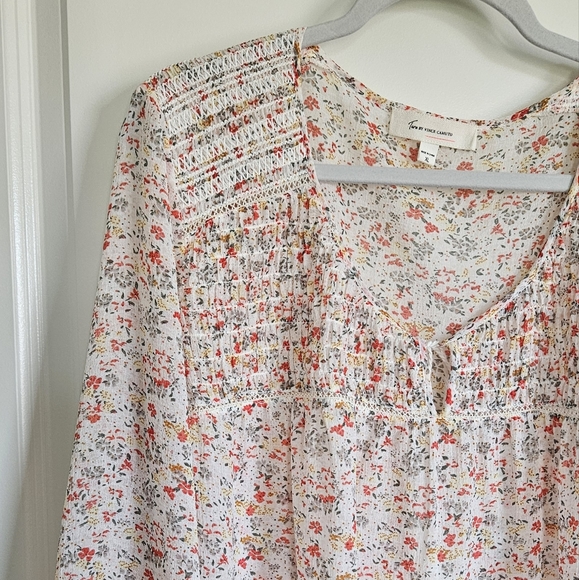 Two by Vince Camuto Sheer Floral Red White Peasant Blouse Size XL - Picture 2 of 7